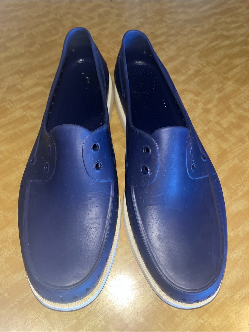Native Men's Slip-On Boat Shoes in Blue with White Trim Size 12